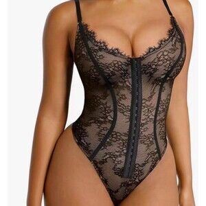 SHAPELLX Lace Bodysuit for Women Tummy Control Shapewear Backless Body Suits  S